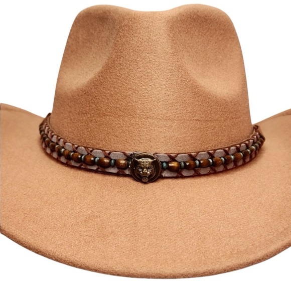 Western Camel Fashion Felt Hat with Gucci Tiger Button Band BNWOT - Picture 4 of 16